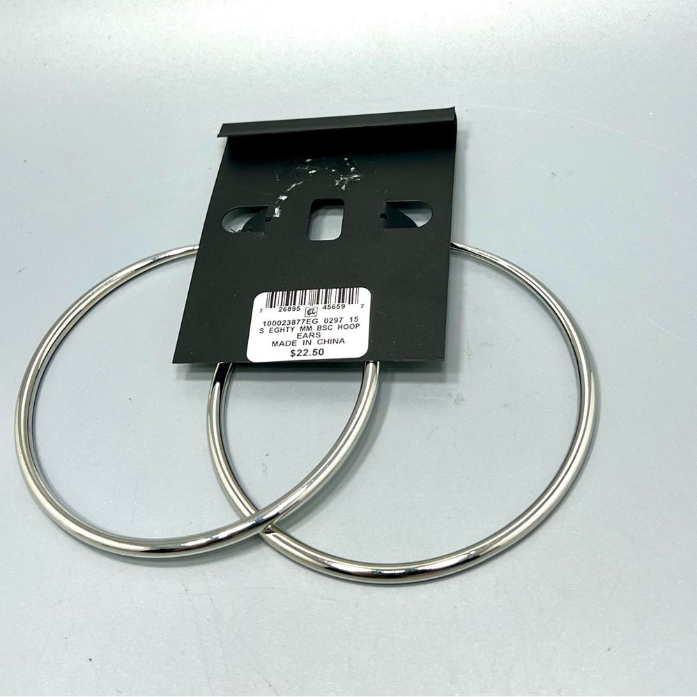 INC International Concepts Large Silver Tone Hoop Earrings - Picture 5 of 5